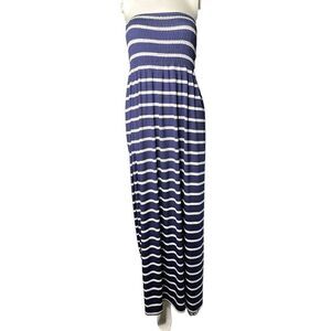 Feathers Horizontal Striped Maxi Dress Blue and White Size Medium